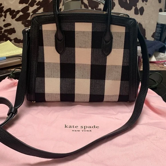 Kate Spade Black and White Plaid Satchel Crossbody - Picture 2 of 2